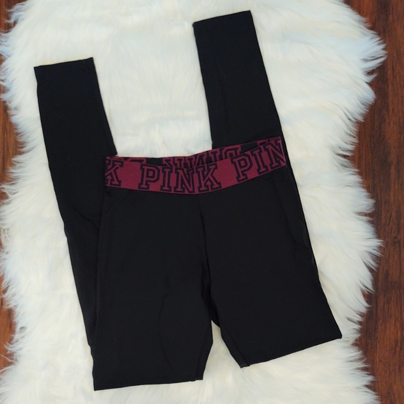 PINK Victoria's Secret Pants - PINK Victoria's Secret Maroon Logo Waistband Yoga Leggings